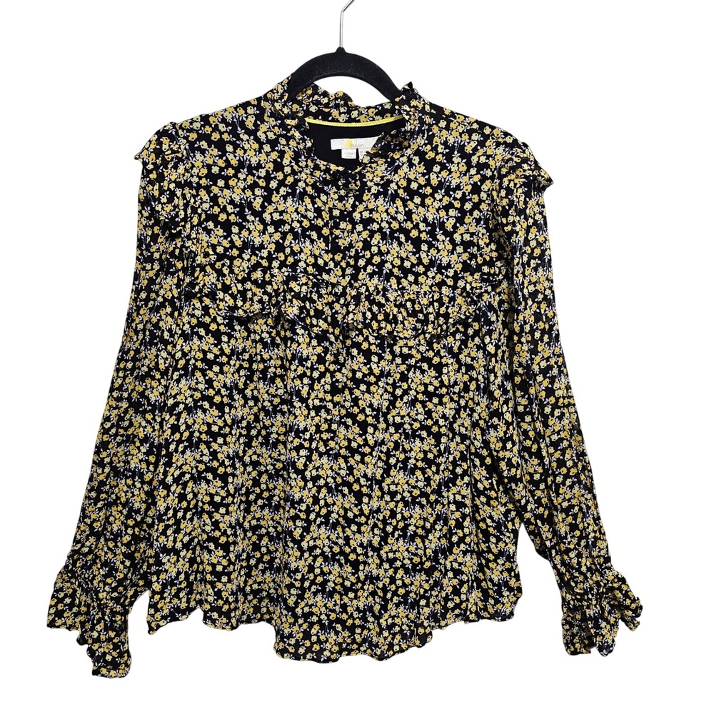 Boden Zoe Frill Detail Long Sleeve Floral Print Blouse Size US16-18 Black Yellow